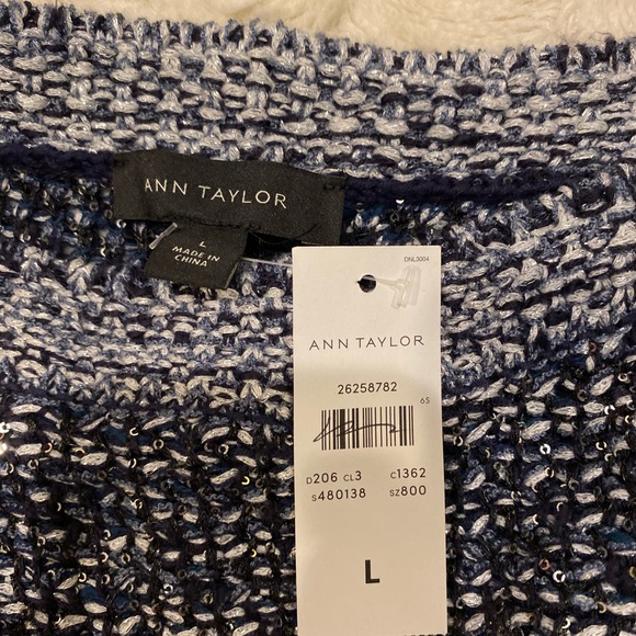 Ann Taylor night sky sequin fringed pullover sweater size Large - Picture 6 of 9